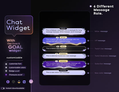 Floral Purple Chat Widget • Minimal, Starry, Mystical Elegant Theme • Chat Box with Pronouns & Alerts for Twitch Streams (StreamElements)