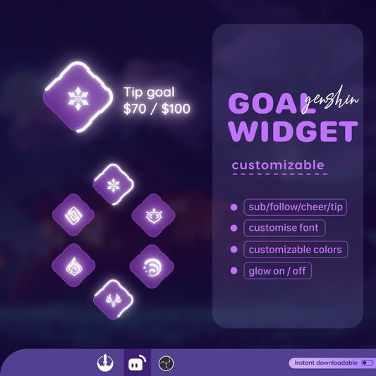 Genshin Theme Square Loading Goal Widget is fully customisable for Twitch Streamlabs and Streamelements.