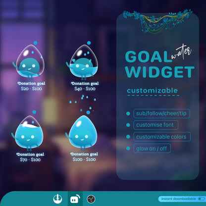 Water, Fire, Nature & Cloud Liquid Filling Goal Widget is fully customisable for Twitch Streamlabs and Streamelements