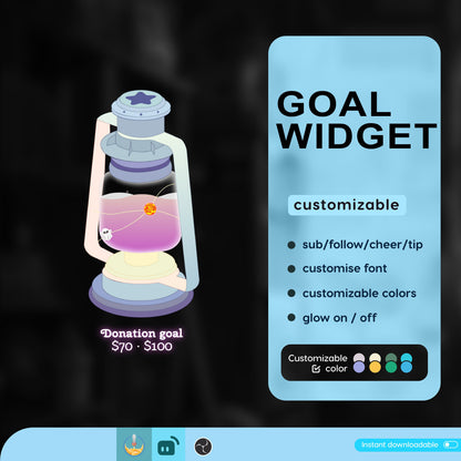 Lantern Aesthetic Liquid Filling Goal Widget is fully customisable for Twitch Streamlabs and Streamelements