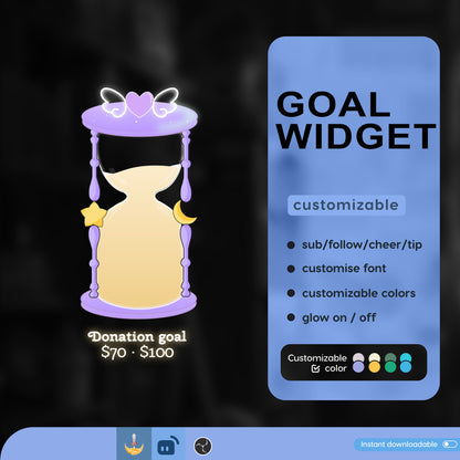 Cute Sand Timer Liquid Filling Goal Widget is fully customisable for Twitch Streamlabs and Streamelements