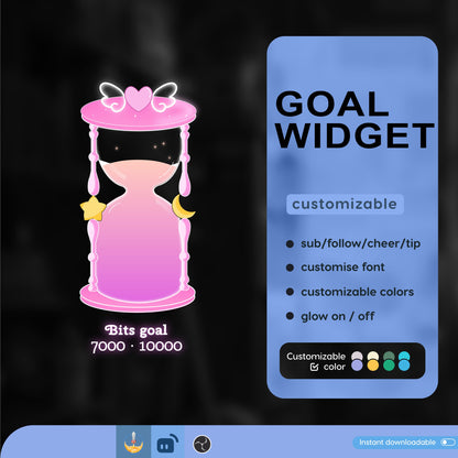 Cute Sand Timer Liquid Filling Goal Widget is fully customisable for Twitch Streamlabs and Streamelements