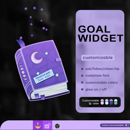 Goth Spell Book Spooky Vibes Liquid Filling Goal Widget is fully customisable for Twitch Streamlabs and Streamelements.