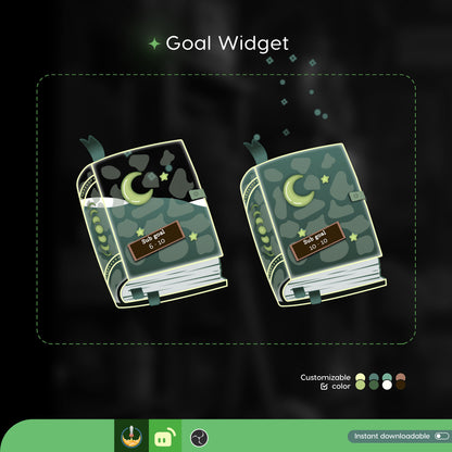 Goth Spell Book Spooky Vibes Liquid Filling Goal Widget is fully customisable for Twitch Streamlabs and Streamelements.