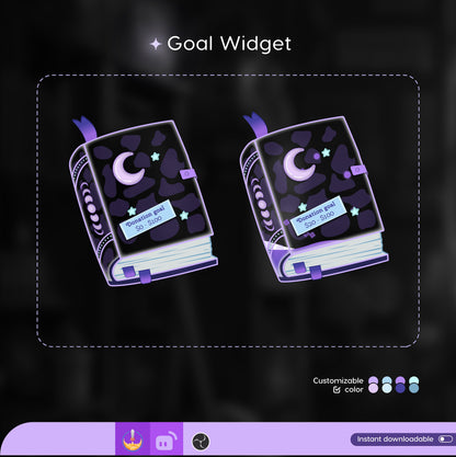 Goth Spell Book Spooky Vibes Liquid Filling Goal Widget is fully customisable for Twitch Streamlabs and Streamelements.