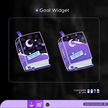 Goth Spell Book Spooky Vibes Liquid Filling Goal Widget is fully customisable for Twitch Streamlabs and Streamelements.