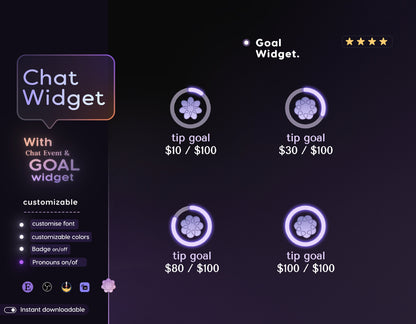 Floral Purple Chat Widget • Minimal, Starry, Mystical Elegant Theme • Chat Box with Pronouns & Alerts for Twitch Streams (StreamElements)