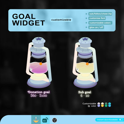 Lantern Aesthetic Liquid Filling Goal Widget is fully customisable for Twitch Streamlabs and Streamelements