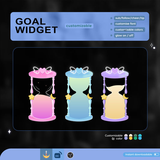 Cute Sand Timer Liquid Filling Goal Widget is fully customisable for Twitch Streamlabs and Streamelements