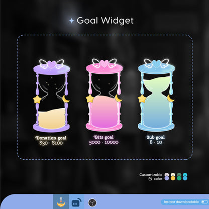 Cute Sand Timer Liquid Filling Goal Widget is fully customisable for Twitch Streamlabs and Streamelements