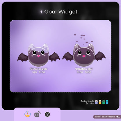 Cute Spooky Bat Liquid Filling Goal Widget is fully customisable for Twitch Streamlabs and Streamelements