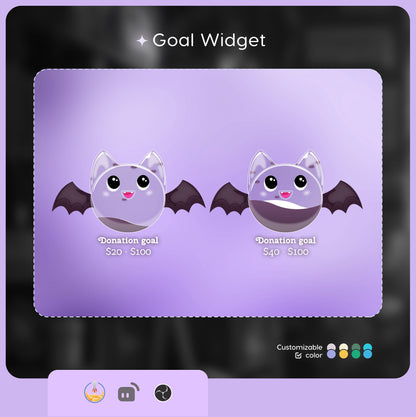 Cute Spooky Bat Liquid Filling Goal Widget is fully customisable for Twitch Streamlabs and Streamelements