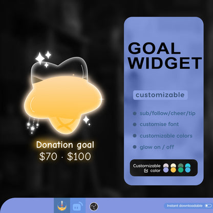 Twitch Liquid Goal Bar Widget - Vtuber Asset - Star Alerts Streamlabs and StreamElements