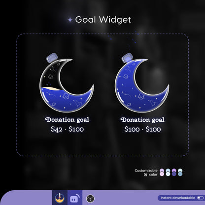 Astronomy Moon Liquid Filling Goal Widget is fully customisable for Twitch Streamlabs and Streamelements