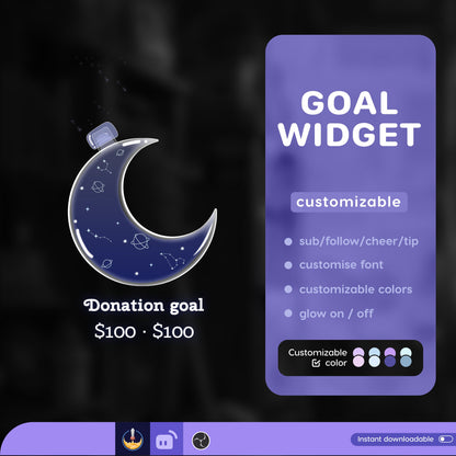 Astronomy Moon Liquid Filling Goal Widget is fully customisable for Twitch Streamlabs and Streamelements