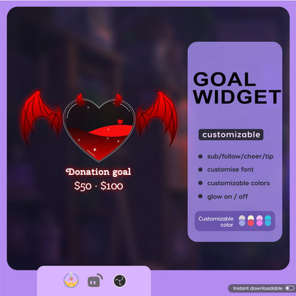 Stream Widget | Devil and Angel Combo Goal Widget is fully customisable for Twitch Streamlabs and Streamelements