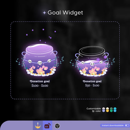 Spooky Cauldron Liquid Filling Goal Widget is fully customisable for Twitch Streamlabs and Stream-elements.