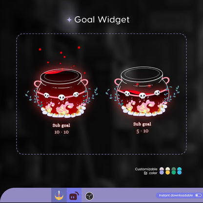 Spooky Cauldron Liquid Filling Goal Widget is fully customisable for Twitch Streamlabs and Stream-elements.