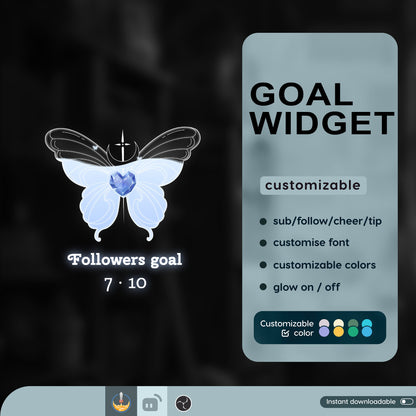 Diamond Butterfly Liquid Filling Goal Widget is fully customisable for Twitch Streamlabs and Stream-elements