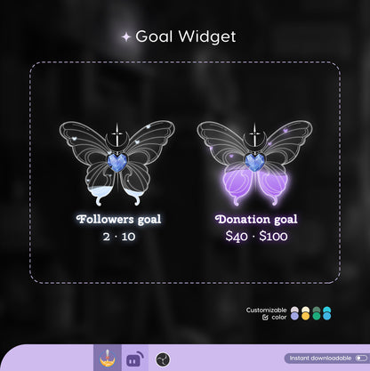 Diamond Butterfly Liquid Filling Goal Widget is fully customisable for Twitch Streamlabs and Stream-elements