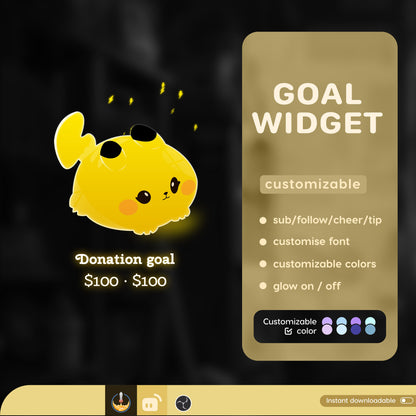 Pikachu Goal Pokemon Liquid Filling Goal Widget is fully customisable for Twitch Streamlabs and Stream-elements