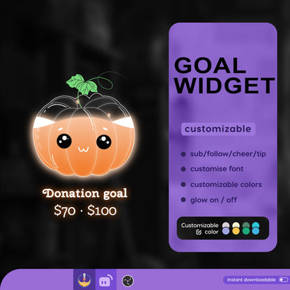 Cute Pumpkin Liquid Filling Goal Widget is fully customisable for Twitch Streamlabs and Streamelements.