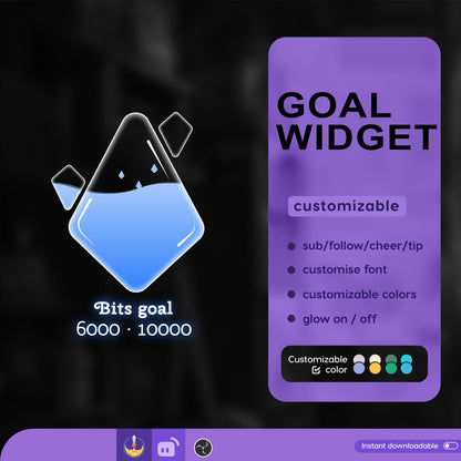 Twitch Liquid Combo Goal Bar Widget - Vtuber Asset - Alerts Streamlabs and StreamElements