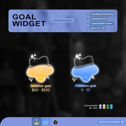 Twitch Liquid Goal Bar Widget - Vtuber Asset - Star Alerts Streamlabs and StreamElements