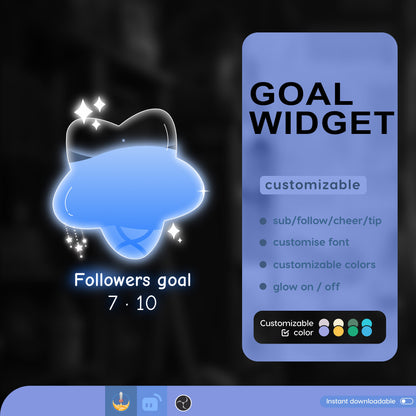 Twitch Liquid Goal Bar Widget - Vtuber Asset - Star Alerts Streamlabs and StreamElements