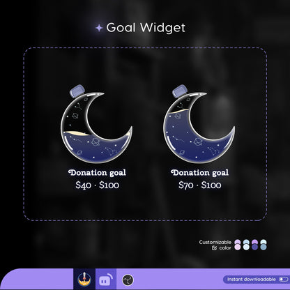 Astronomy Moon Liquid Filling Goal Widget is fully customisable for Twitch Streamlabs and Streamelements