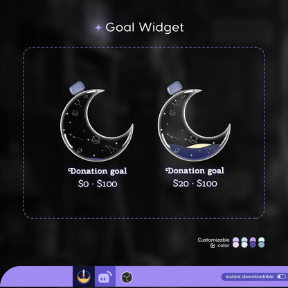 Astronomy Moon Liquid Filling Goal Widget is fully customisable for Twitch Streamlabs and Streamelements