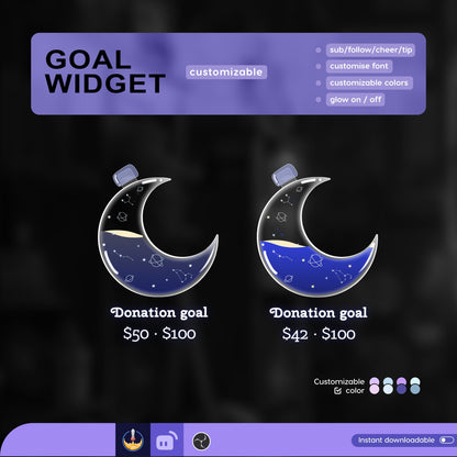 Astronomy Moon Liquid Filling Goal Widget is fully customisable for Twitch Streamlabs and Streamelements