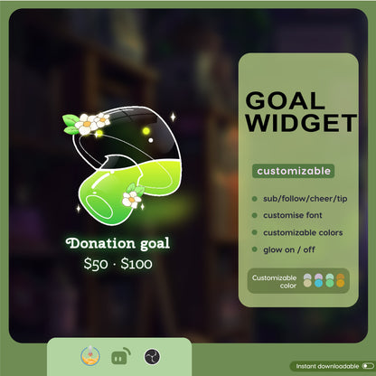 Mushroom Goal Widget |  Liquid Filling Goal Widget is fully customisable for Twitch Streamlabs and Streamelements