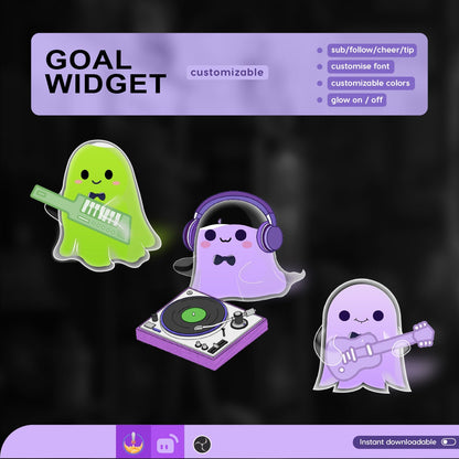 Musical Ghost Goal Widget | Halloween Theme Liquid Filling Goal Widget is fully customisable for Twitch Streamlabs and Streamelements