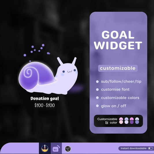 Snail Goal Widget | Cute Snail Liquid Filling Goal Widget is fully customisable for Twitch Streamlabs and Streamelements