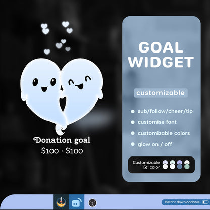 Cute Love Ghost Liquid Filling Goal Widget is fully customisable for Twitch Streamlabs and Streamelements