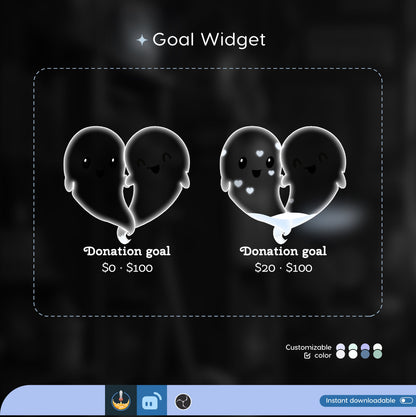 Cute Love Ghost Liquid Filling Goal Widget is fully customisable for Twitch Streamlabs and Streamelements