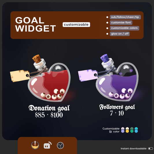 Halloween Eye potion bottle Liquid Filling Goal Widget is fully customisable for Twitch Streamlabs and Streamelements