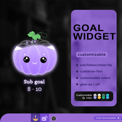 Cute Pumpkin Liquid Filling Goal Widget is fully customisable for Twitch Streamlabs and Streamelements.