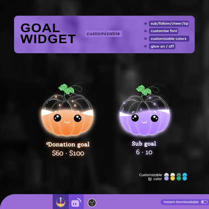 Cute Pumpkin Liquid Filling Goal Widget is fully customisable for Twitch Streamlabs and Streamelements.