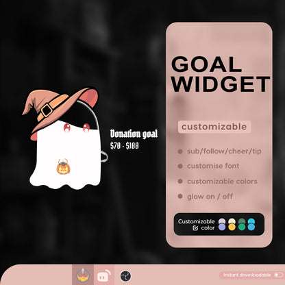 Cute Ghost Liquid Filling Goal Widget is fully customisable for Twitch Streamlabs and Streamelements