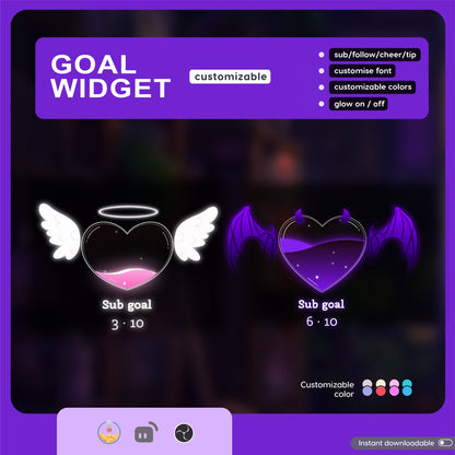 Stream Widget | Devil and Angel Combo Goal Widget is fully customisable for Twitch Streamlabs and Streamelements