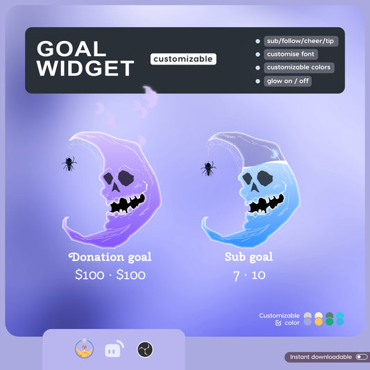 Spooky Skull Moon Ghost Liquid Filling Goal Widget is fully customisable for Twitch Streamlabs and Streamelements