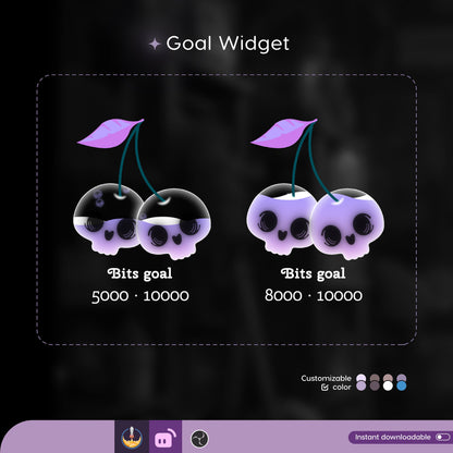 Twin skull berry Goal Widget | cute fully customisable for Twitch Streamlabs and Streamelements