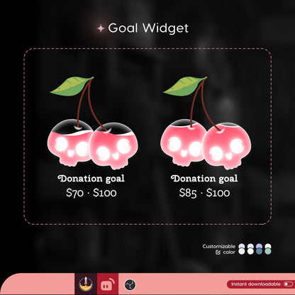 Twin skull berry Goal Widget | cute fully customisable for Twitch Streamlabs and Streamelements