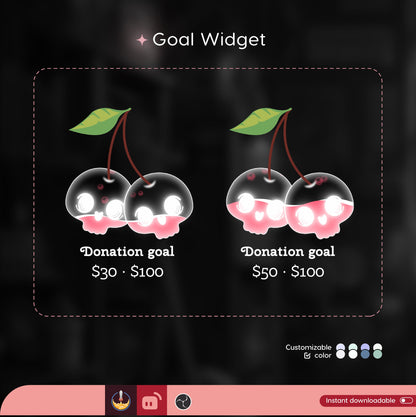 Twin skull berry Goal Widget | cute fully customisable for Twitch Streamlabs and Streamelements