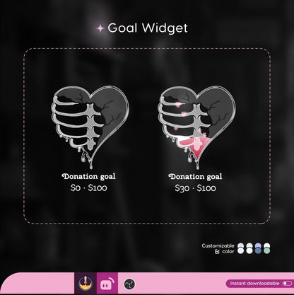 Heart Skeleton Goal Widget Liquid Filling Goal Widget is fully customisable for Twitch Streamlabs and Streamelements