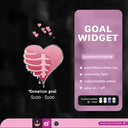 Heart Skeleton Goal Widget Liquid Filling Goal Widget is fully customisable for Twitch Streamlabs and Streamelements