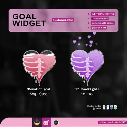 Heart Skeleton Goal Widget Liquid Filling Goal Widget is fully customisable for Twitch Streamlabs and Streamelements