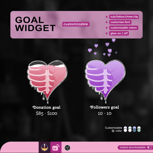 Heart Skeleton Goal Widget Liquid Filling Goal Widget is fully customisable for Twitch Streamlabs and Streamelements